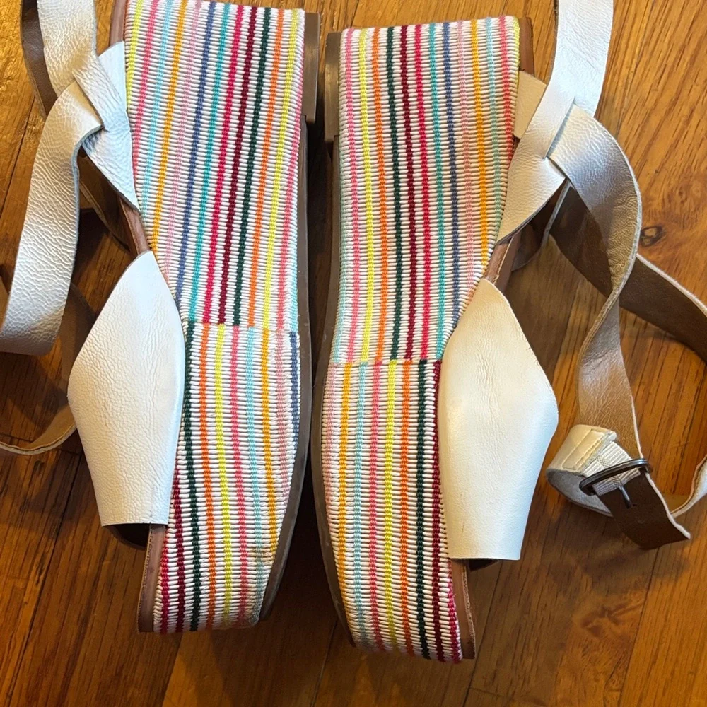 Lucky Brand Cream Multicolor Striped Wedge Wrap Strap Sandals Sz 6